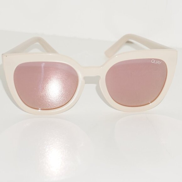 Quay Australia Women's Sunglasses in White with Pink Reflective Lens - Picture 1 of 5